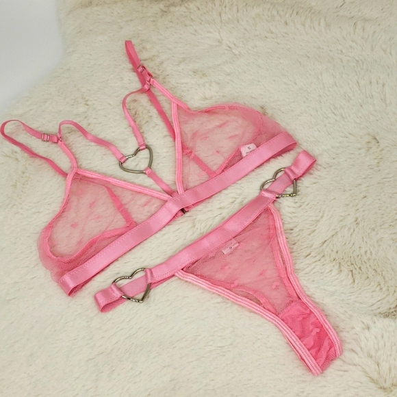 Pink Sexy Eroti. 2 Piece Heart Lace Lingerie Set - Picture 14 of 15
